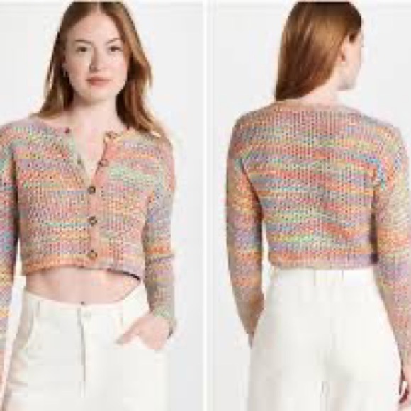 Revolve RARE Something Navy cropped multicolored cardigan rainbow open knit - Picture 2 of 5